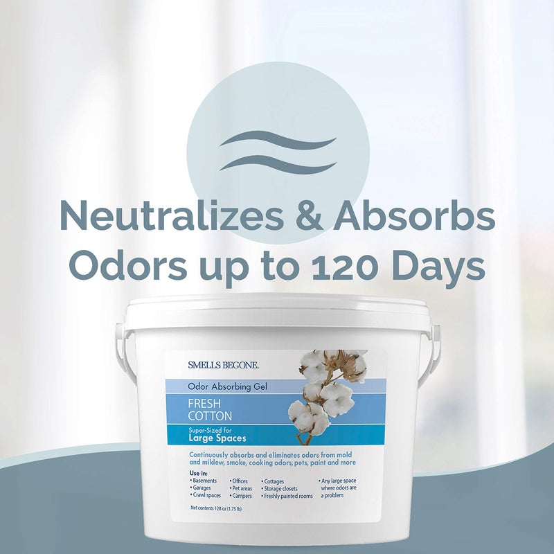 SMELLS BEGONE 1-Gallon Gel Odor Eliminator â€“ High-Capacity, Long-Lasting Odor Absorber for Large Basements, Garages, Workshops & Commercial Areas â€“ Removes Odors with Essential Oils (Fresh Cotton) - Image 2